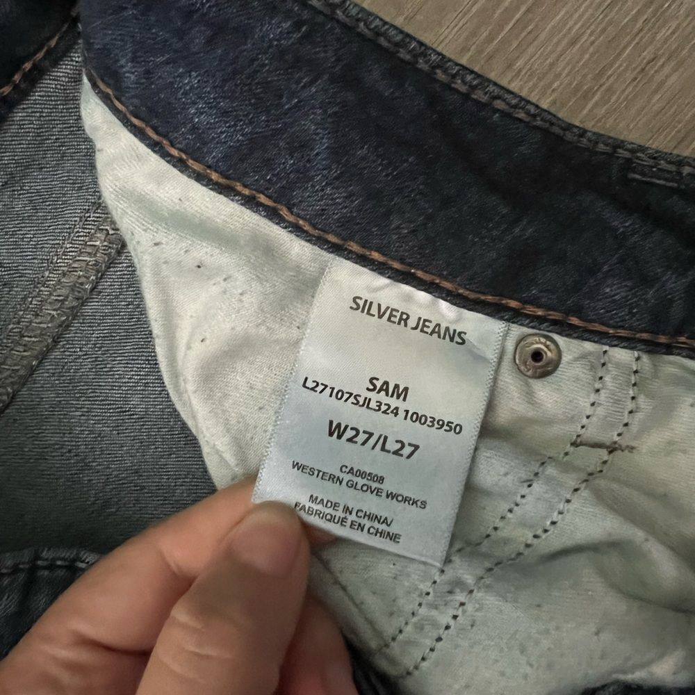 Silver Jeans Distressed Blue Dark Wash Sam Boyfriend Mid Rise Jeans 27 / 27 - Picture 4 of 7